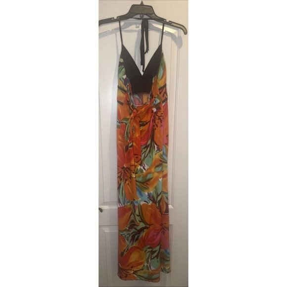 I.N. San Francisco Colorful Floral Halter Maxi Dress Sz M Vacation Y2K Tropical - Picture 4 of 9